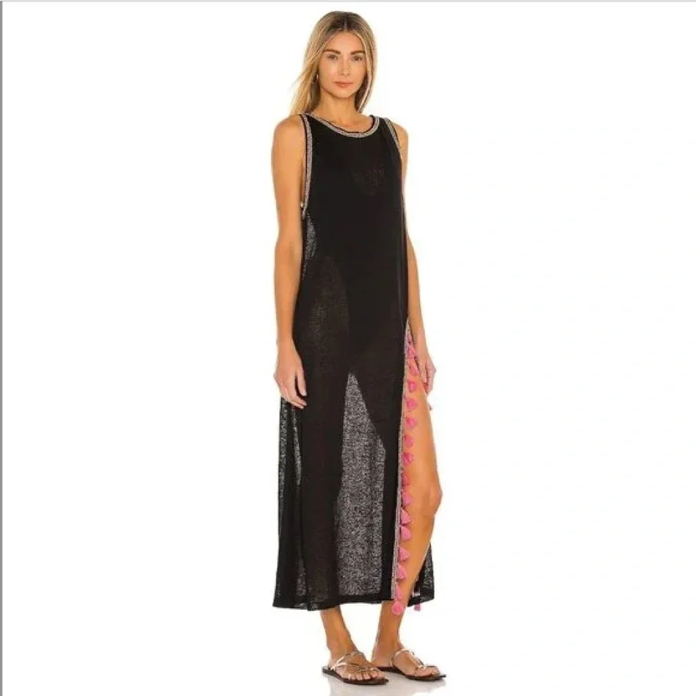 Pitusa Black Tassel Slit Maxi Dress XS/S Resort Beach Cover Up - Picture 3 of 8